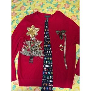 Ugly Christmas Mens‎ John Bartlett Sweater L Red Margaritaville Tie 3D Festive